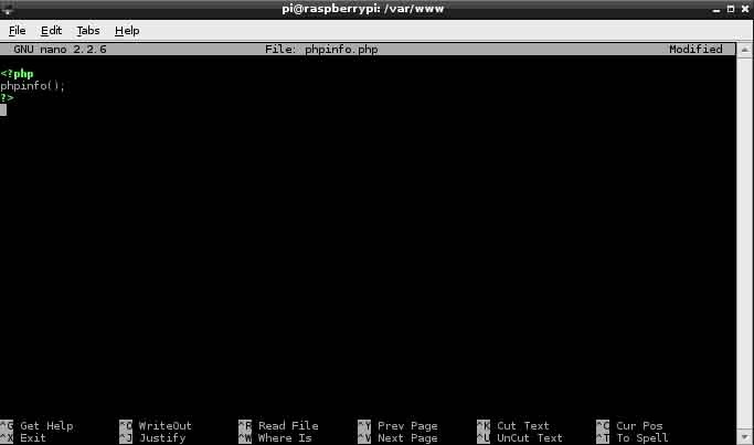 phpinfo() - Screenshot Raspberry Pi