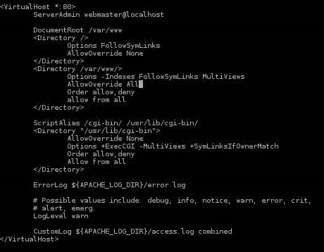 Apache2 Config - Screenshot Raspbian (Banana Pi)