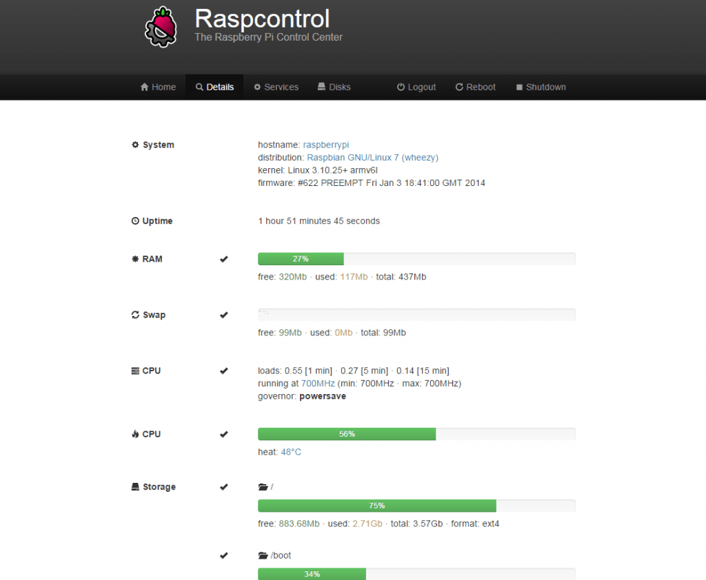 Screenshot Raspcontrol