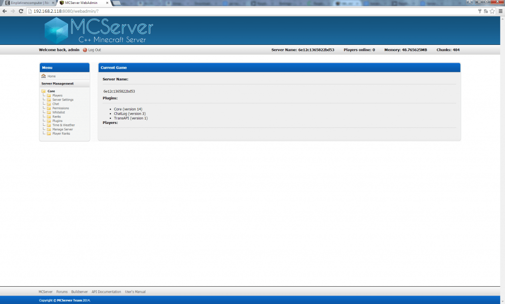 Screenshot MCServer Webinterface