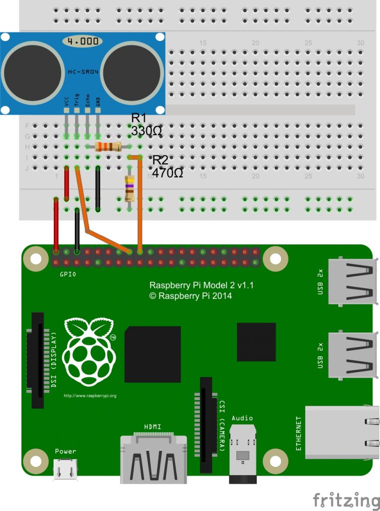 HC-SR04 Schaltungsaufbau