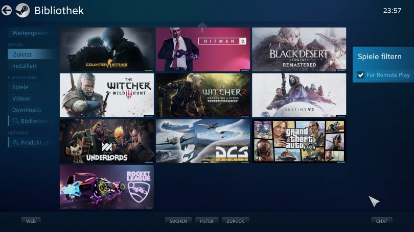 Steam Link: Steam Bibliothek